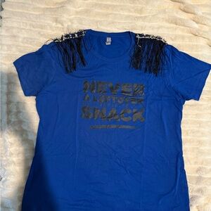 Blue Graphic T-Shirt with Fringe Detail